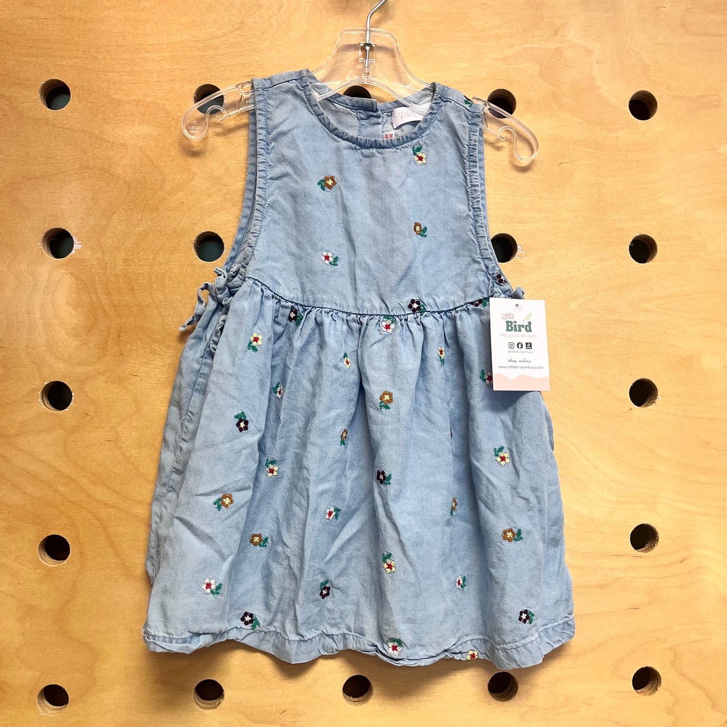 Embroidered Floral Chambray Dress