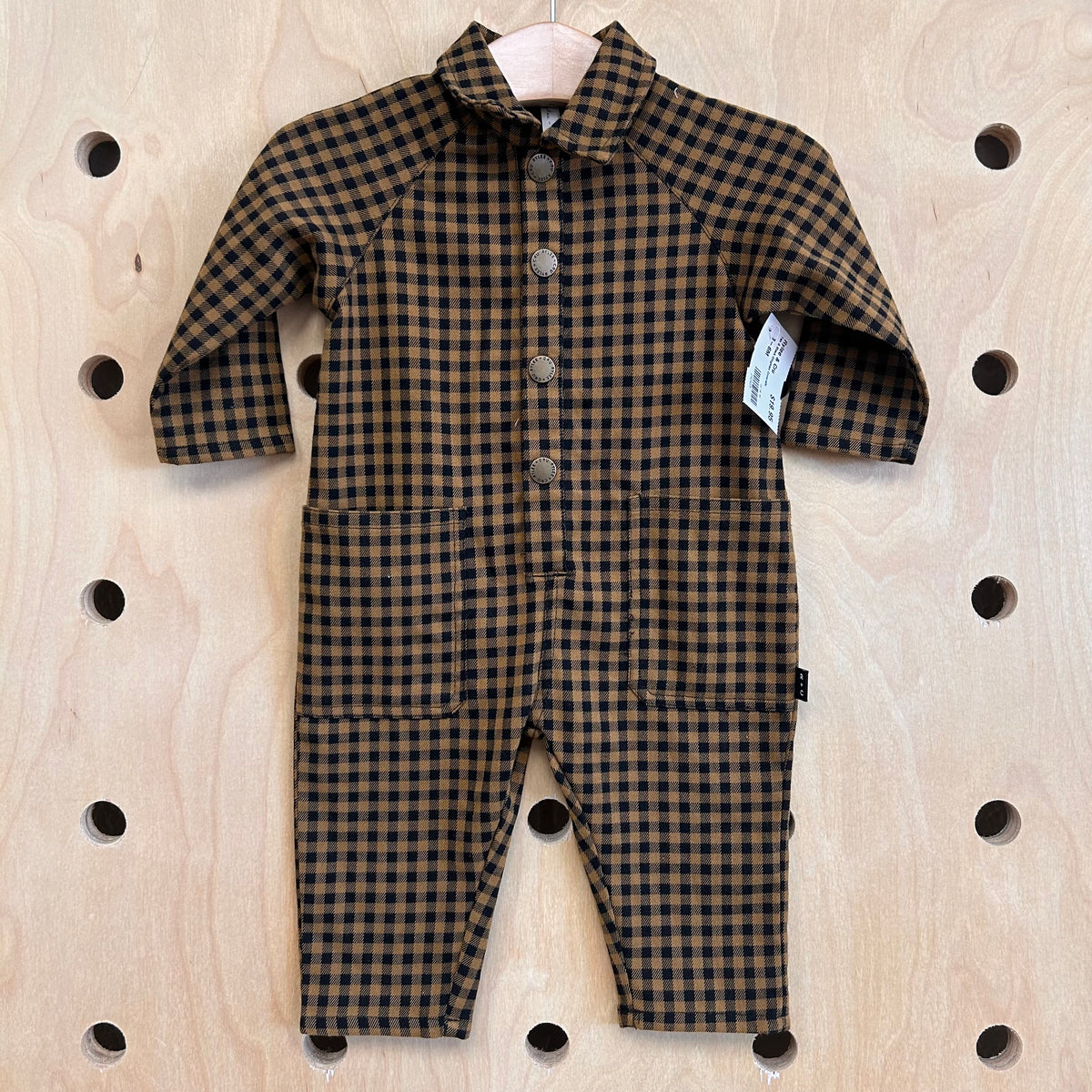 Tan & Black Gingham Coveralls