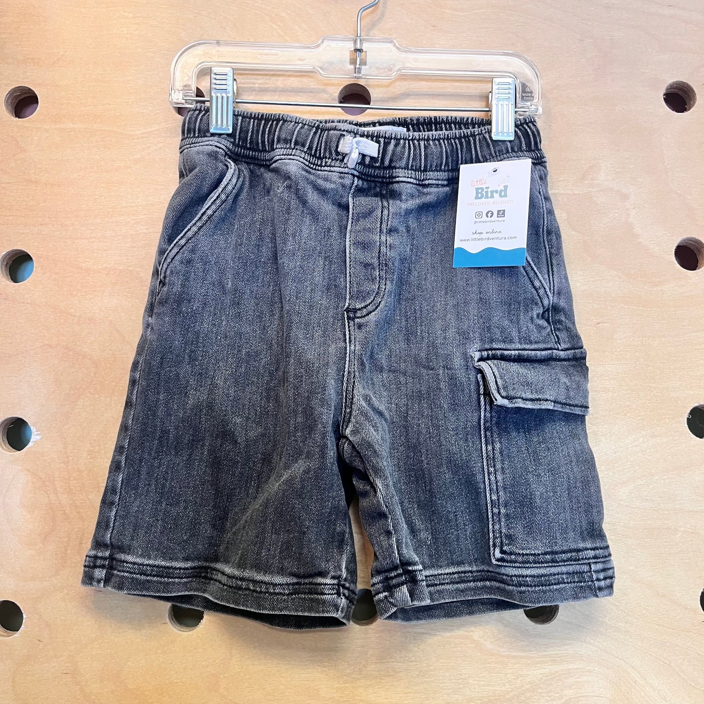 Grey Drawstring Cargo Denim Shorts