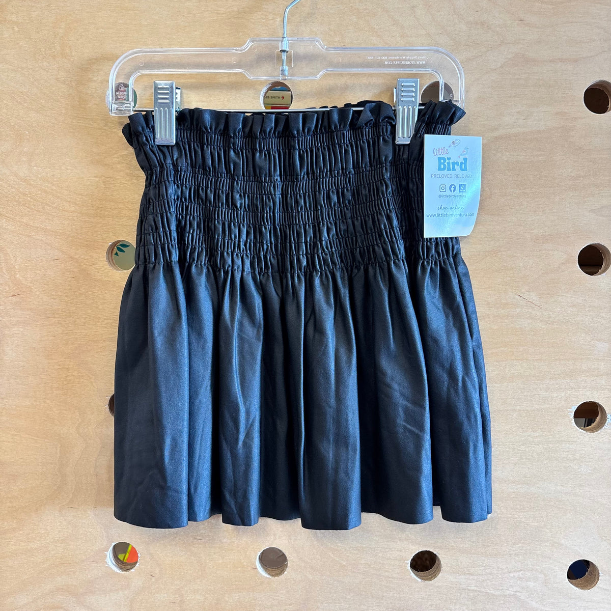 Black Smocked Faux Leather Skirt