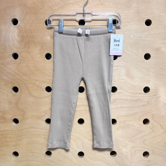 Tan Ribbed Drawstring Leggings