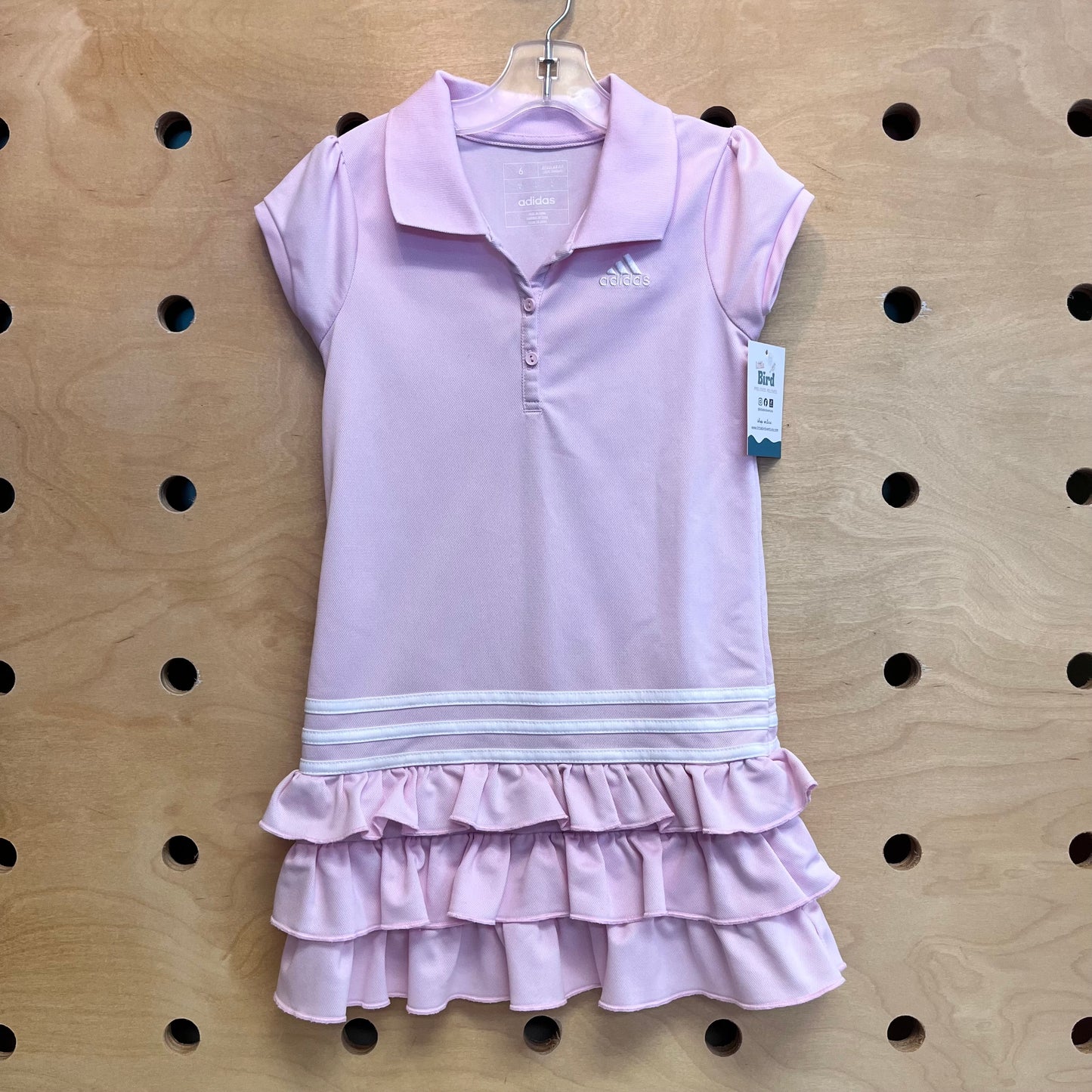 Pink Embroidered Logo Ruffle Dress
