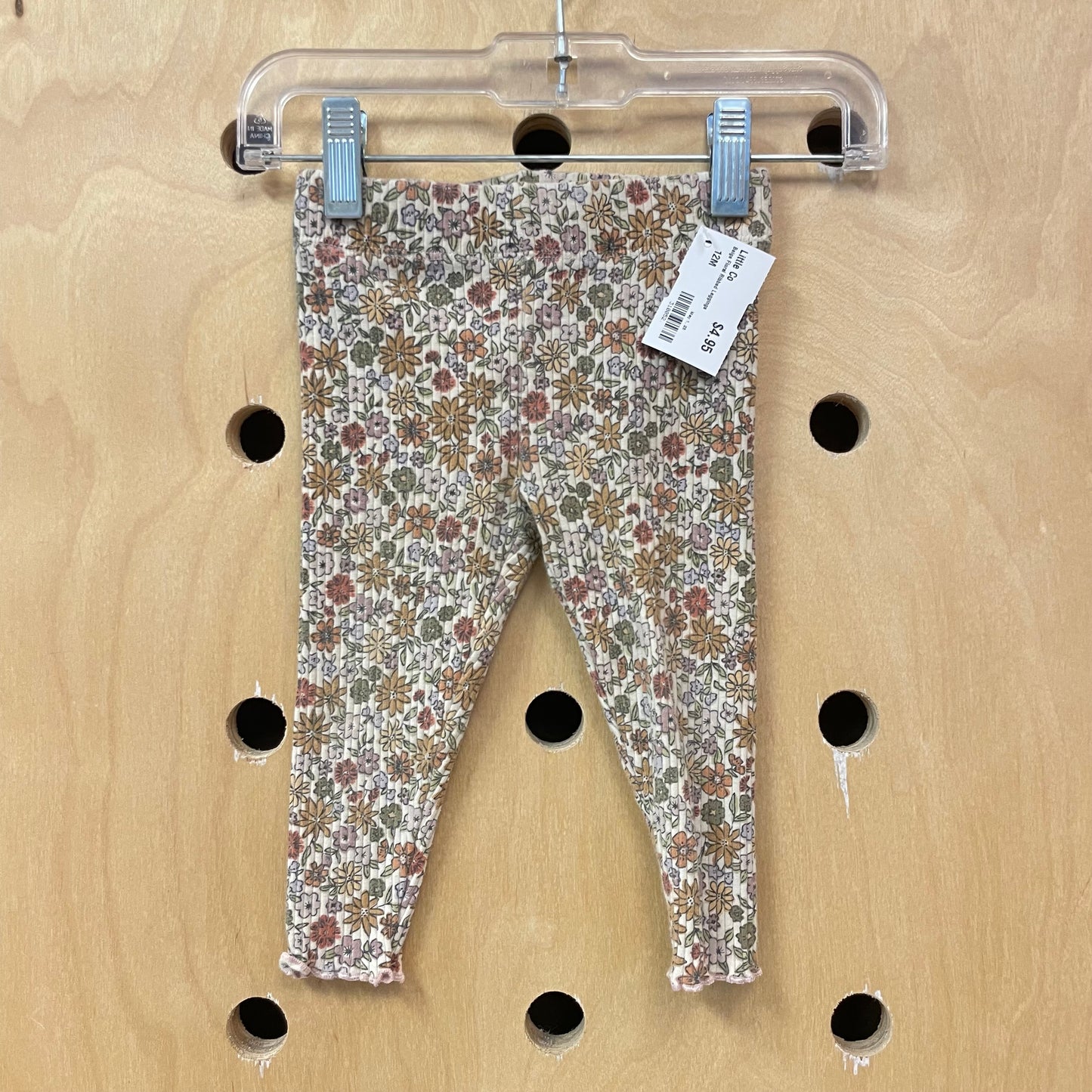 Beige Floral Ribbed Leggings