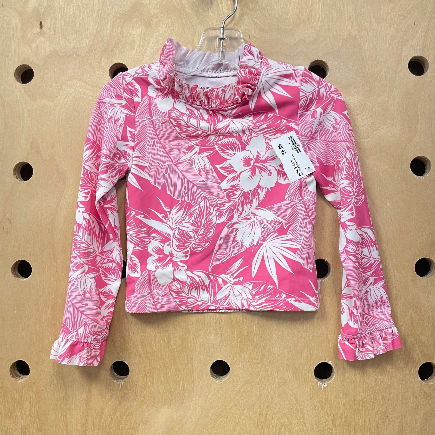 Pink Floral Ruffle Swim Top