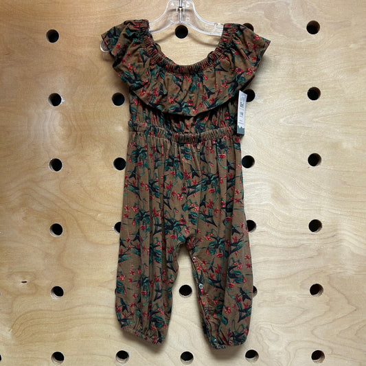 Brown/Green Floral Modal Romper