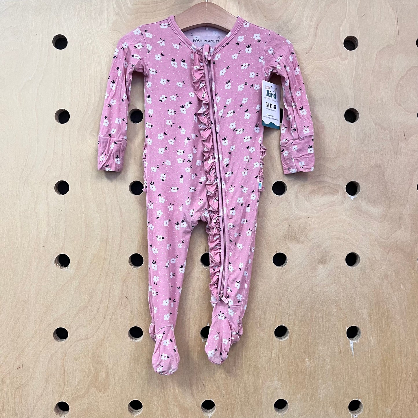 Pink Floral Ruffle Bamboo Footies