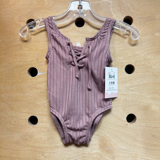 Mauve Ribbed Tie Swimsuit