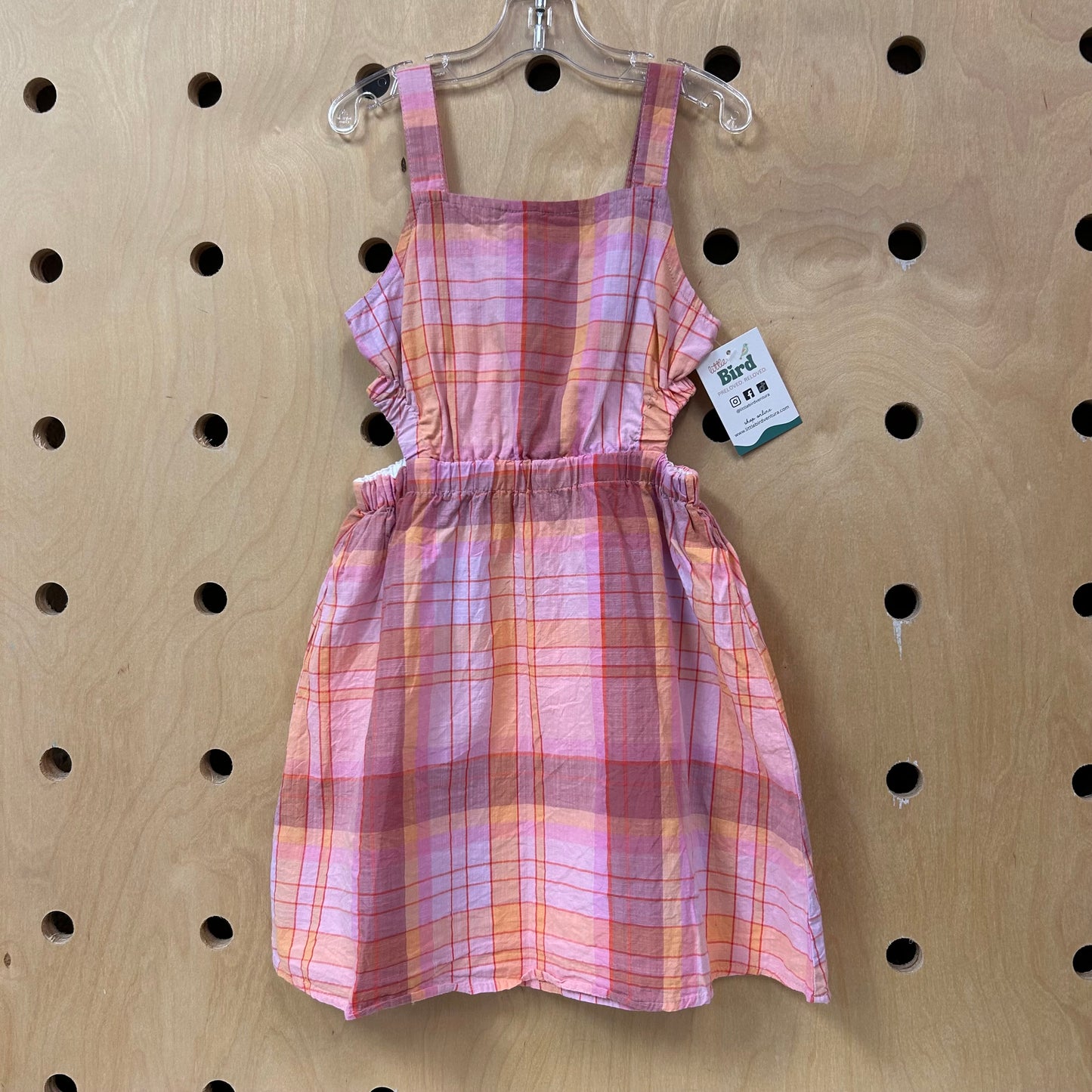 Pink Plaid Side Cutout Dress