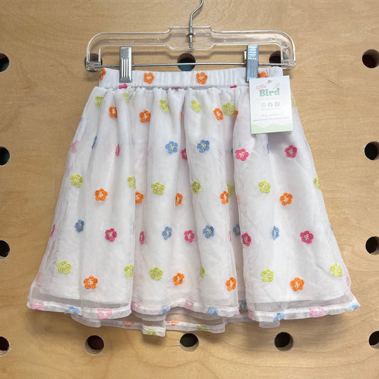 White Embroidered Tulle Skirt