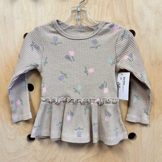 Organic Brown Floral Ribbed Top