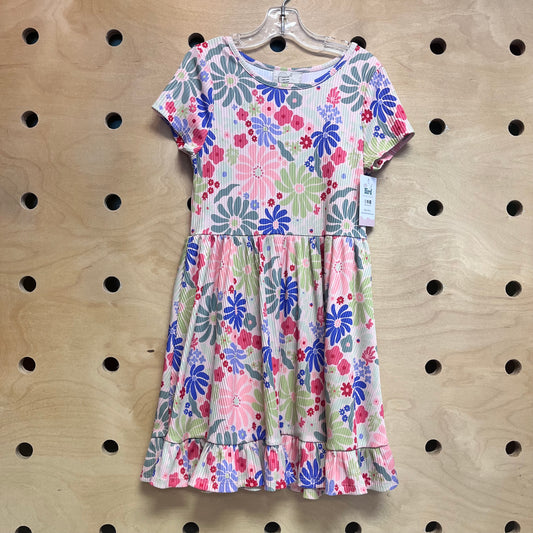 Pink Floral Ribbed Dress