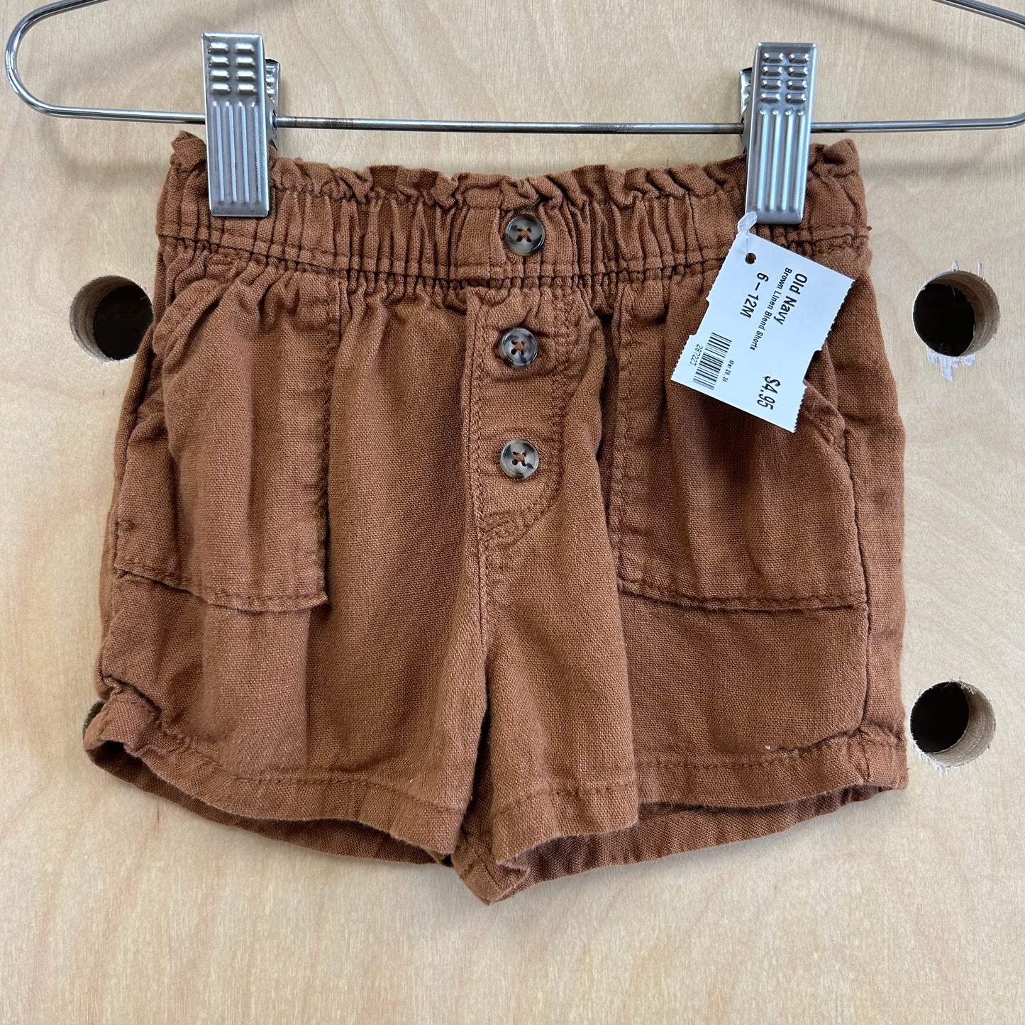 Brown Linen Blend Shorts