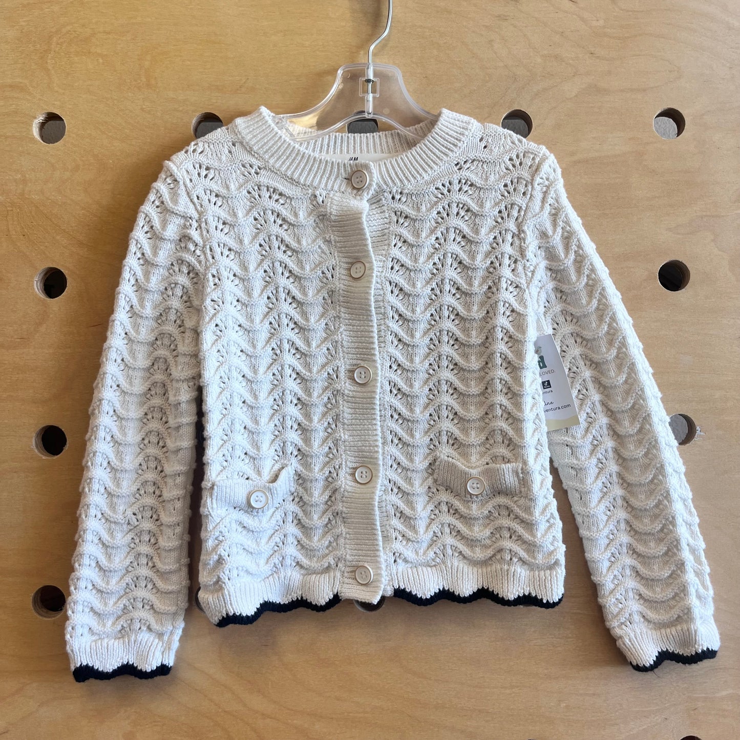 Cream/Black Scalloped Knit Cardigan