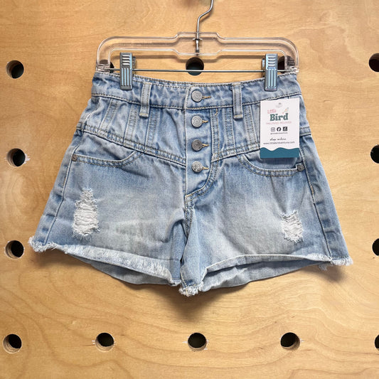 Distressed High Waist Denim Shorts