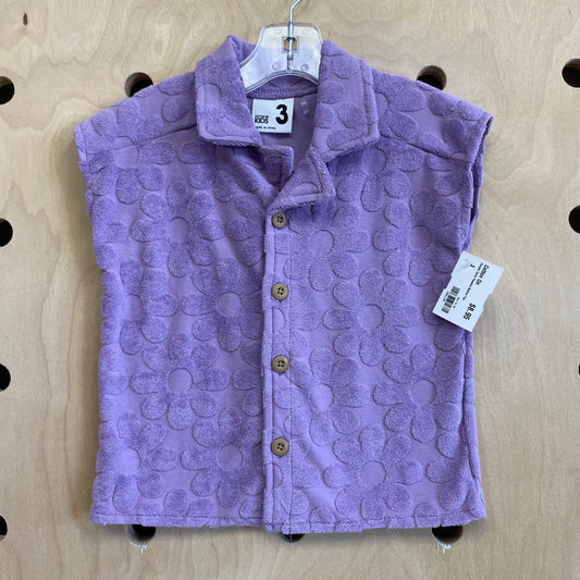 Purple Terry Flowers Button Top