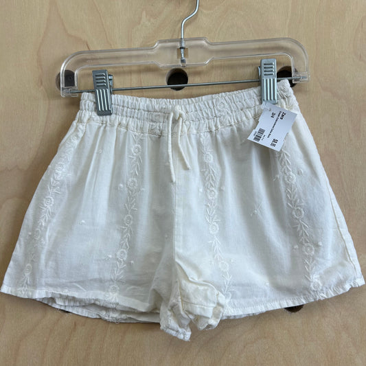 Cream Embroidered Cotton Shorts