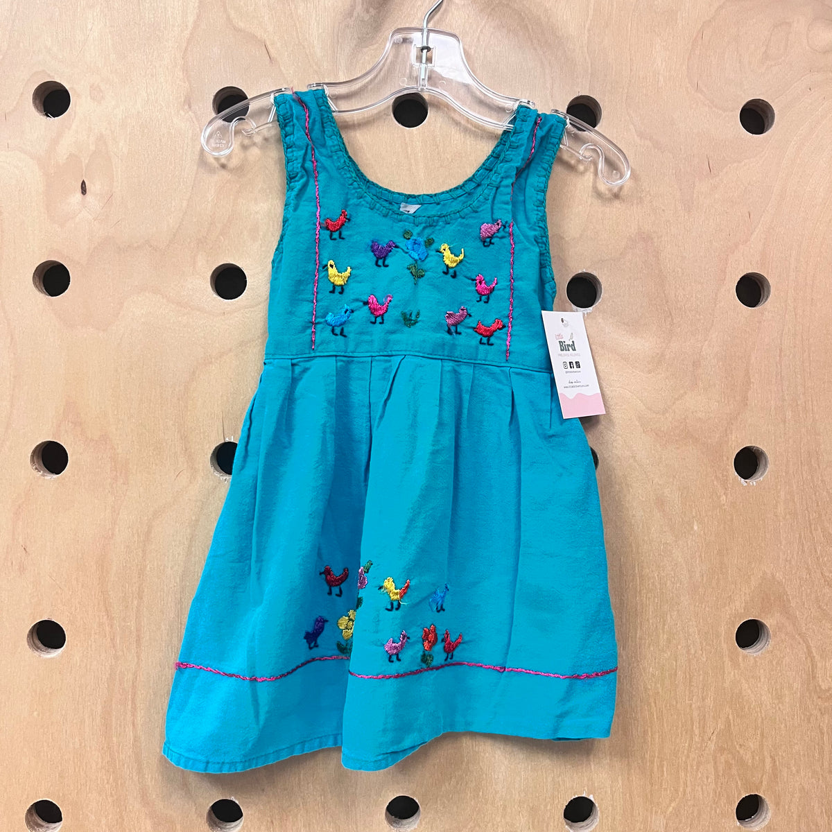 Teal Embroidered Birds Dress