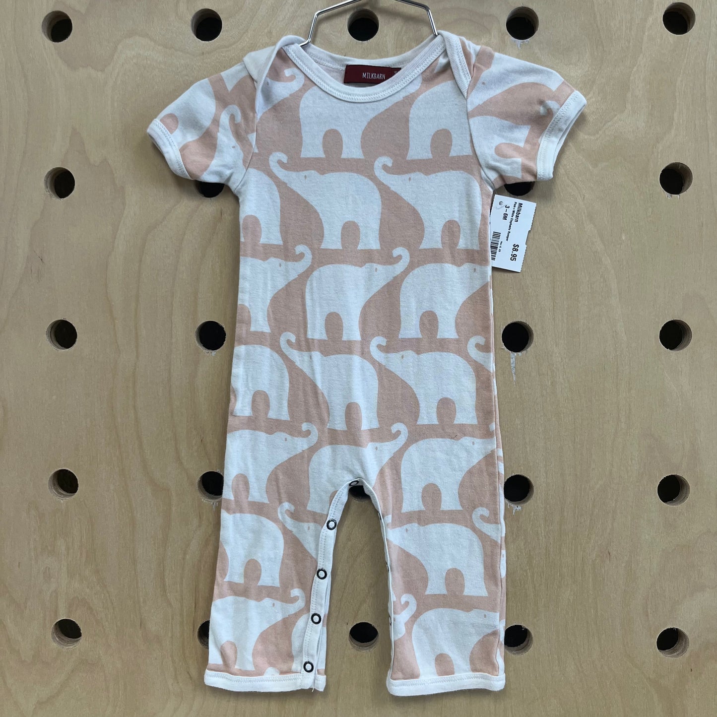 Pink+White Elephants Romper