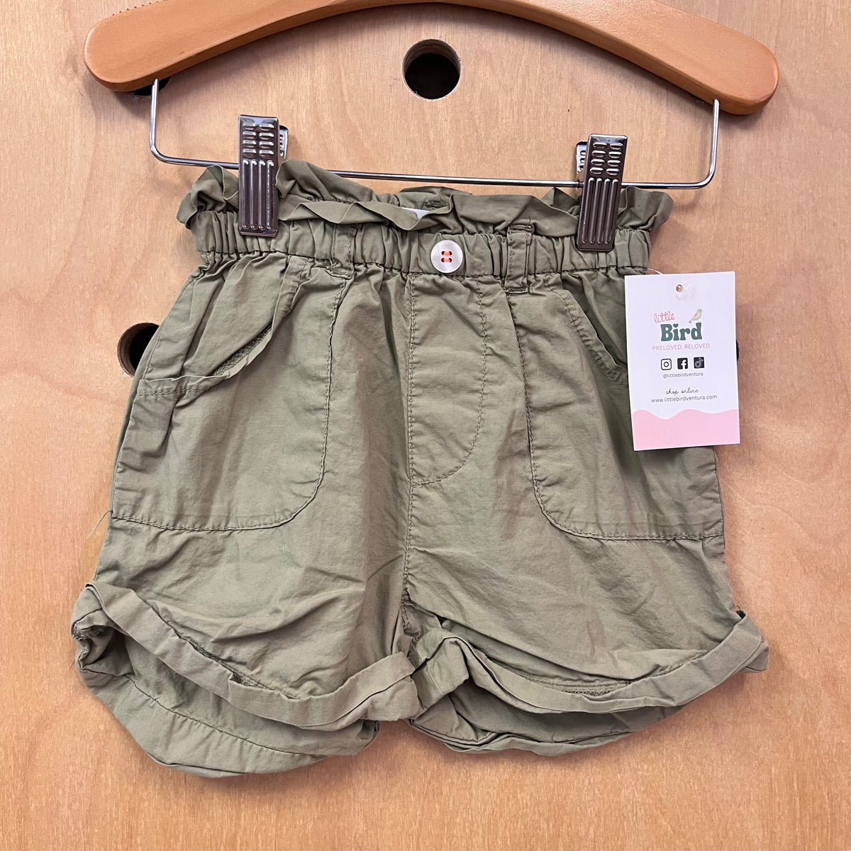 Olive Paper Bag Waist Shorts