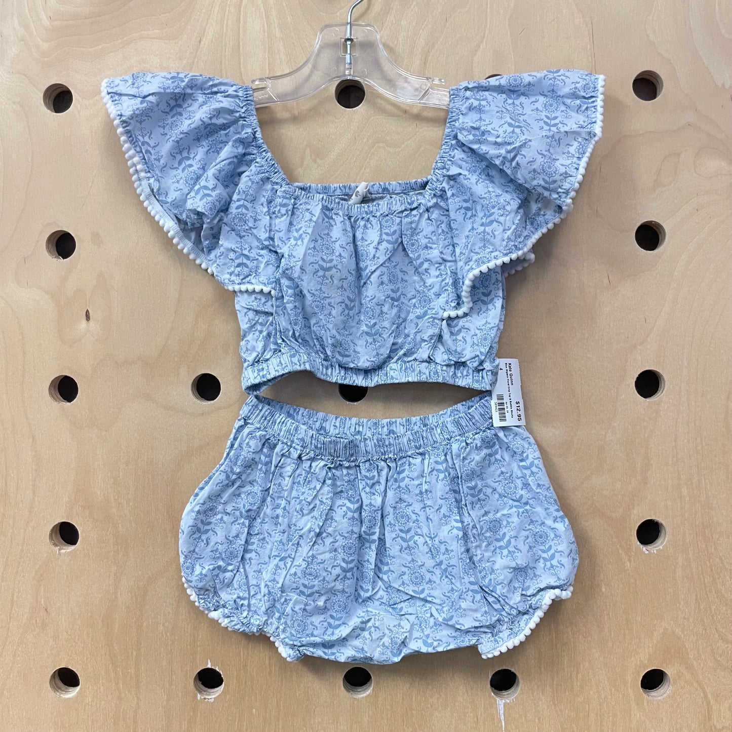 Blue Organic Floral Crop Top & Bubble Shorts