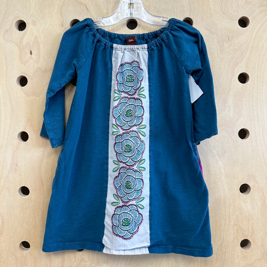 Teal Embroidered Floral Dress