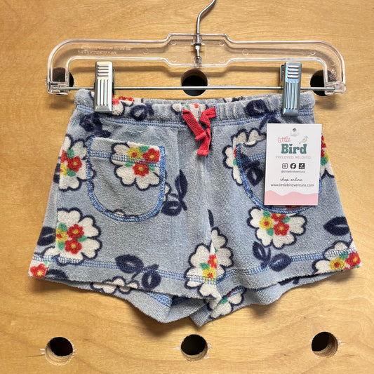 Blue Floral Terry Drawstring Shorts