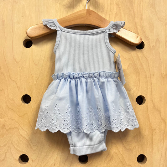 Blue Ribbed Eyelet Romper