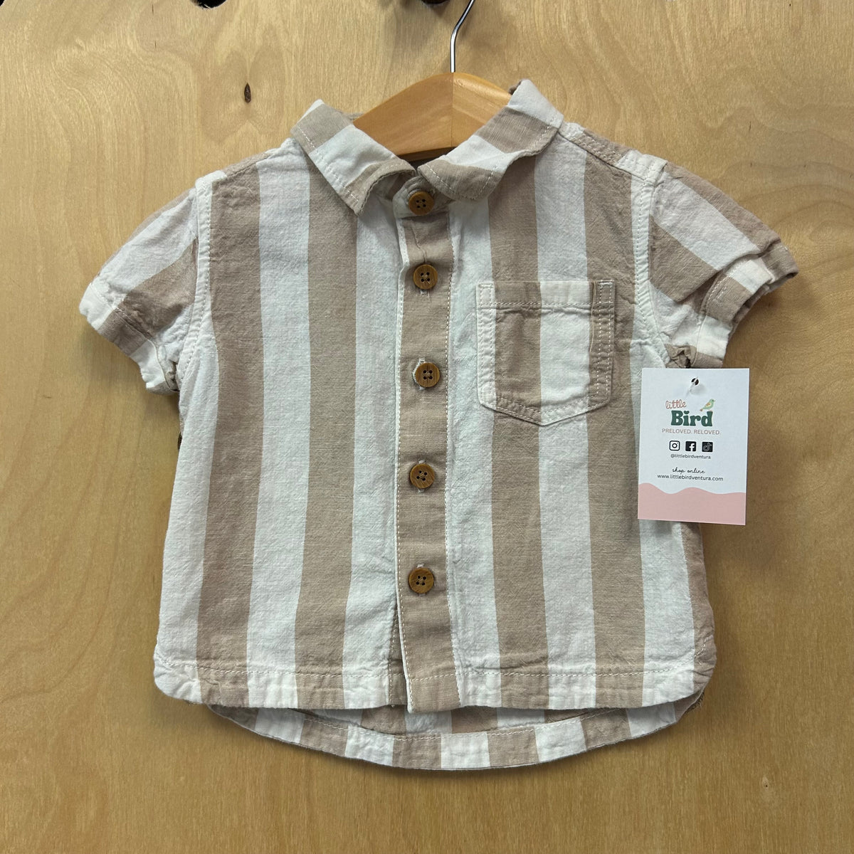 Tan Striped Linen Blend Shirt