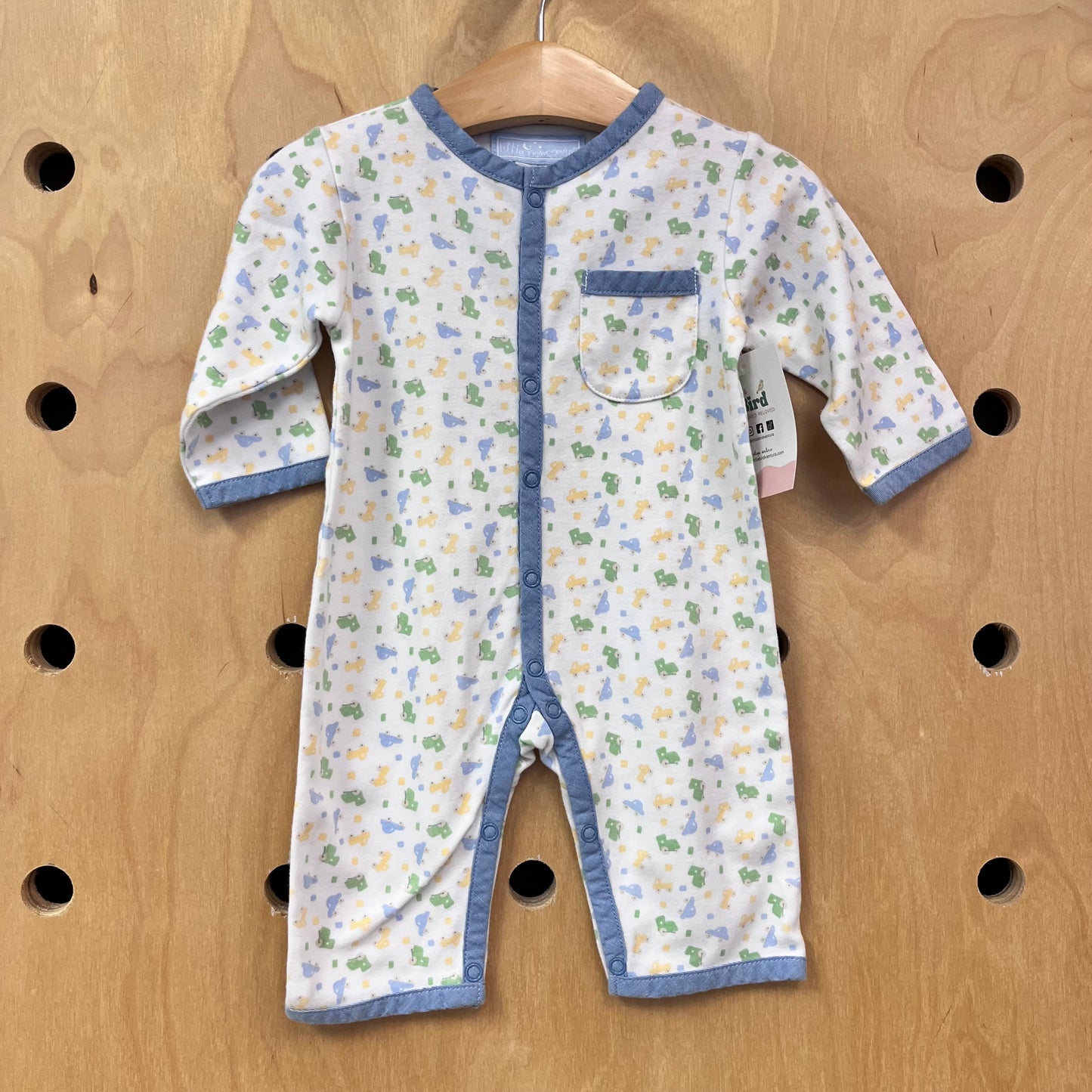 Blue + Wite Vehicles Romper