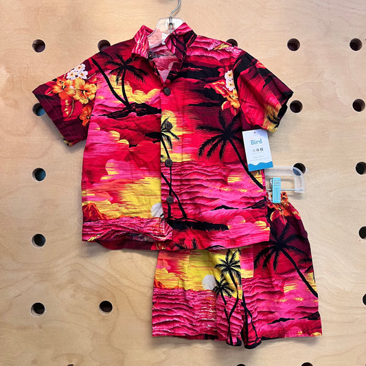 Red Ocean Sunset Aloha Outfit
