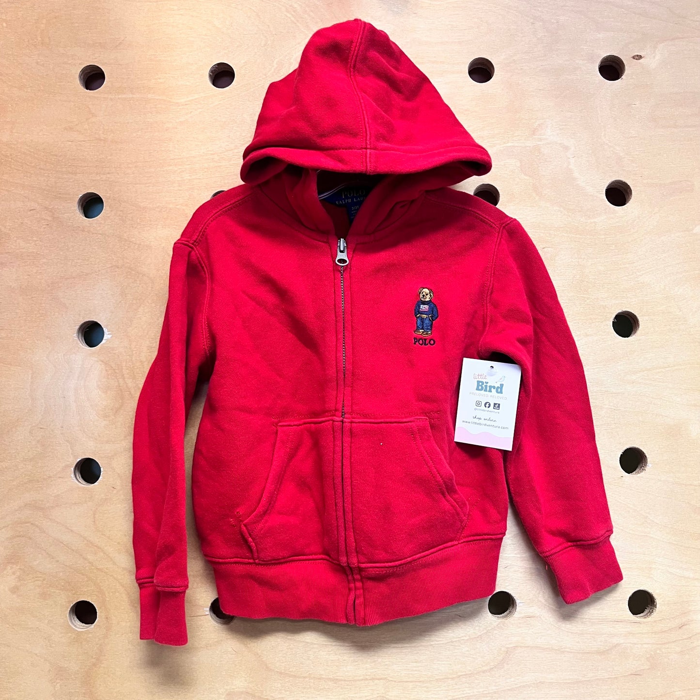 Red Embroidered Bear/Logo Hoodie