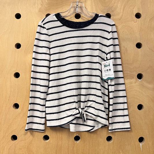 White & Blue Striped Knit Knotted Top