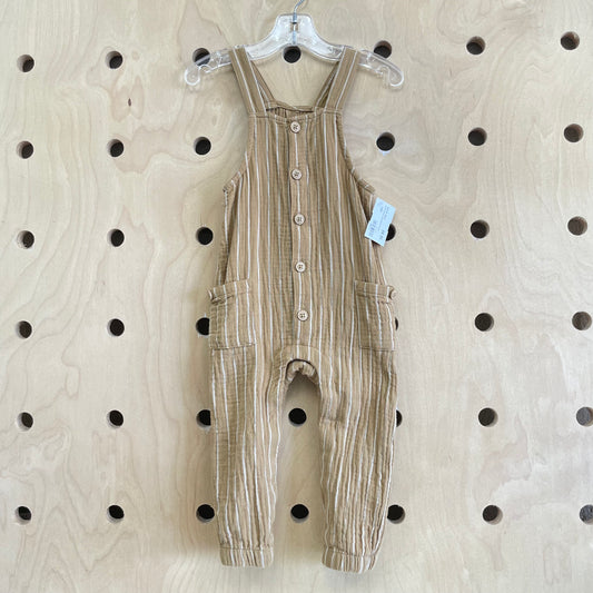 Brown Striped Gauze Button Romper