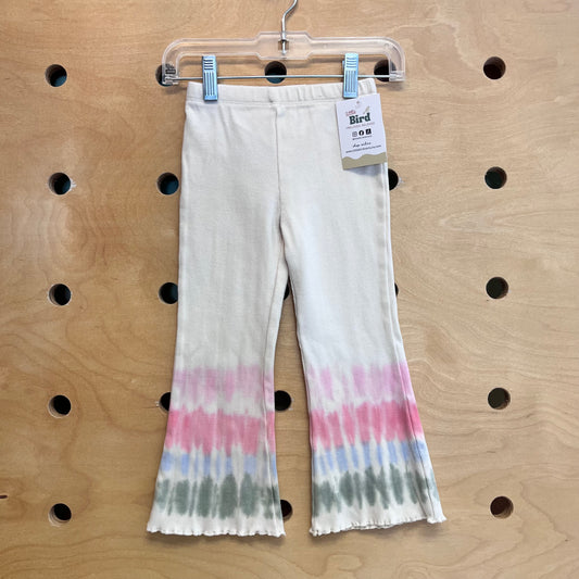 Cream Tie Dye Lettuce Hem Leggings