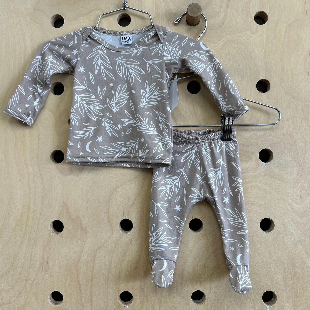 Tan + White Leaves Footie Outfit