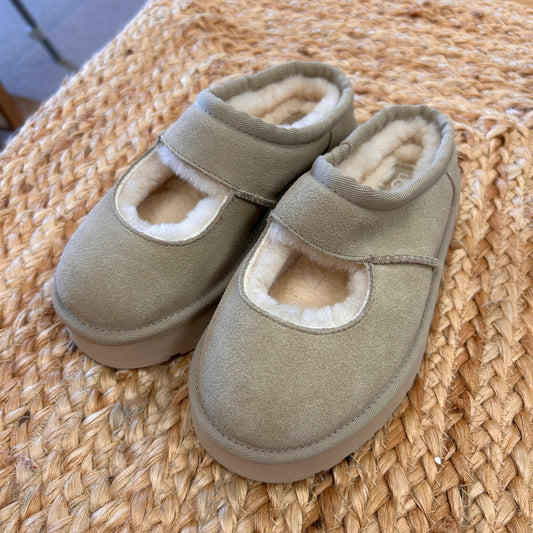 Beige Mary Jane Suede Cozy Shoes