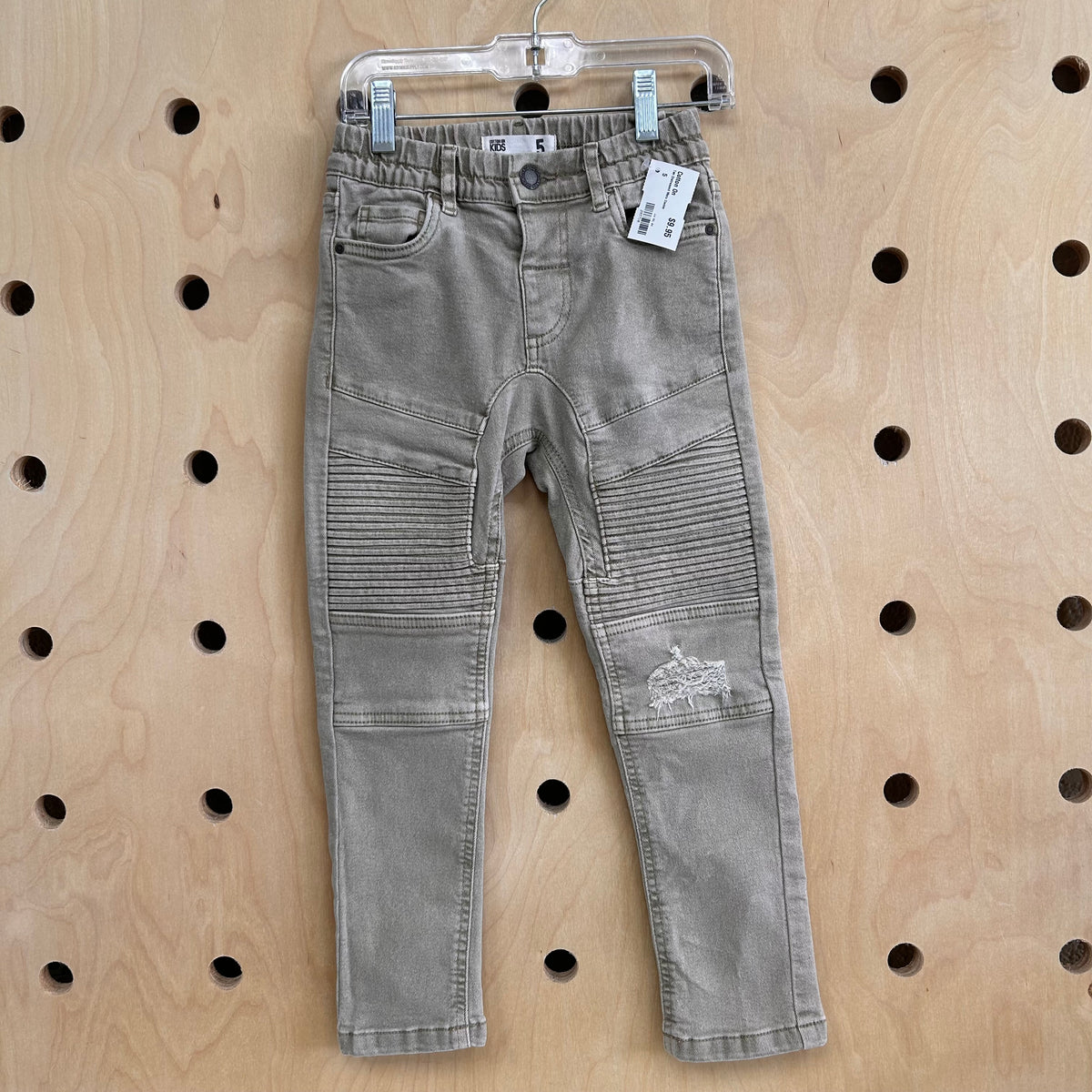 Tan Distressed Moto Denim