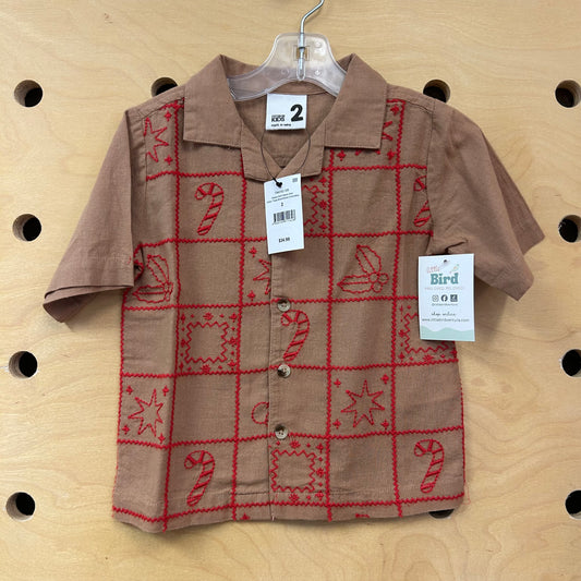 Holiday Embroidered Button Up Shirt NEW!
