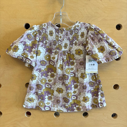Organic White/Purple Smocked Floral Tee