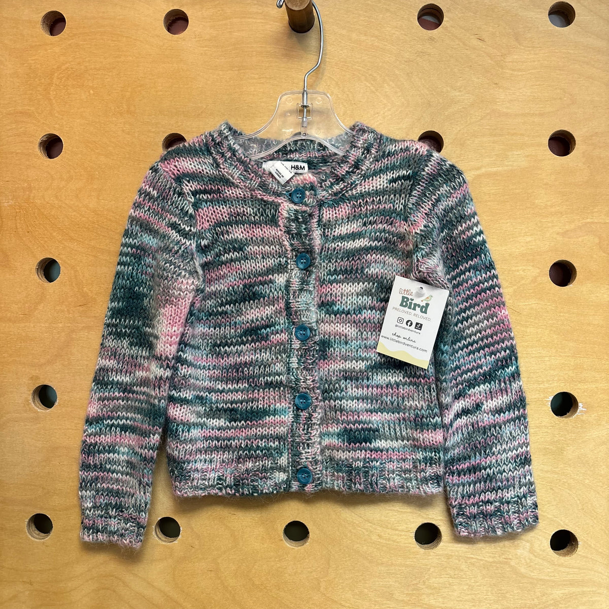 Teal/Pink Knit Button Up Cardigan