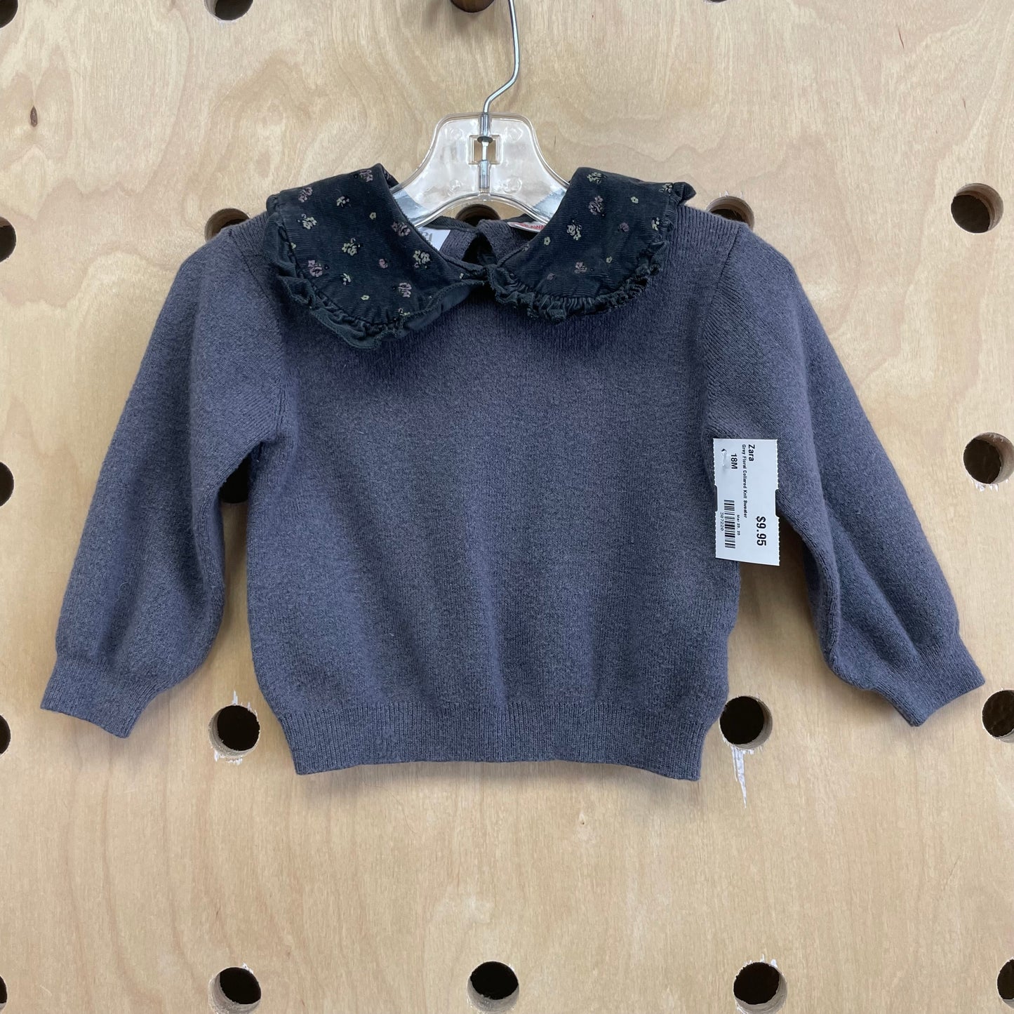 Grey Floral Collared Knit Sweater
