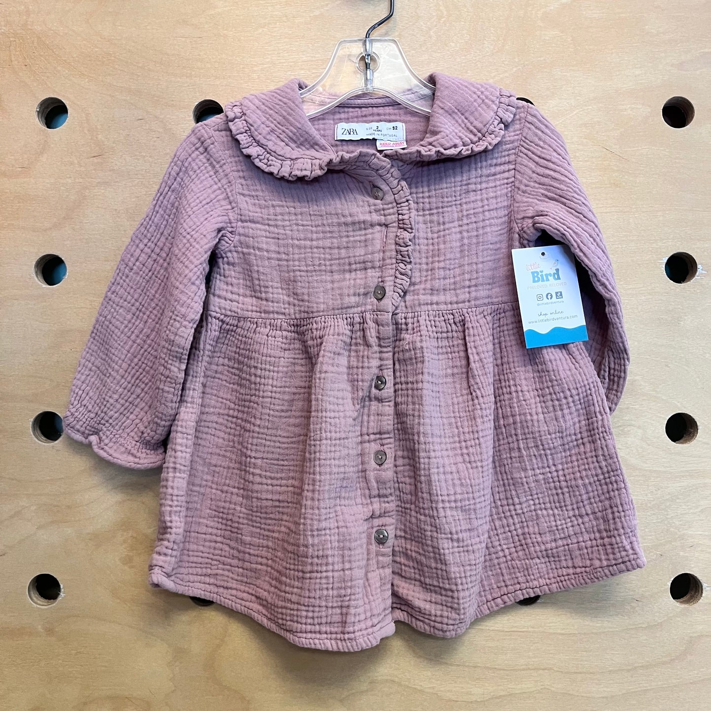 Pink Collared Gauze LS Dress