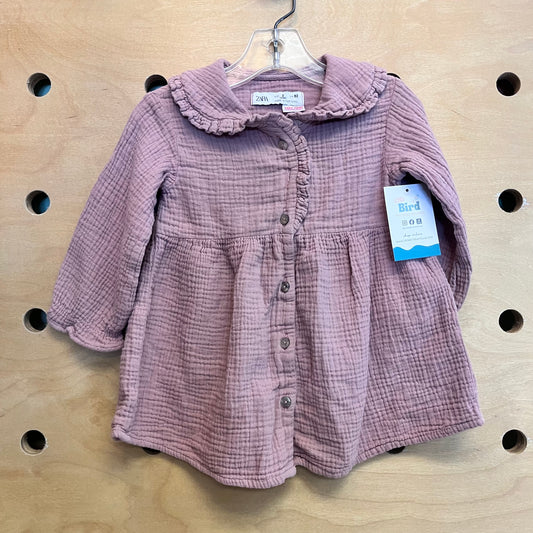 Pink Collared Gauze LS Dress