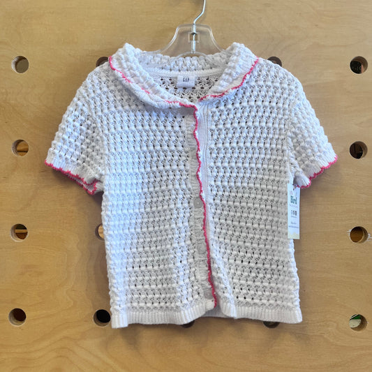 White/Pink Loose Knit Button Up Top