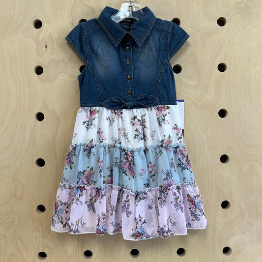 Denim & Floral Chiffon Dress NEW!