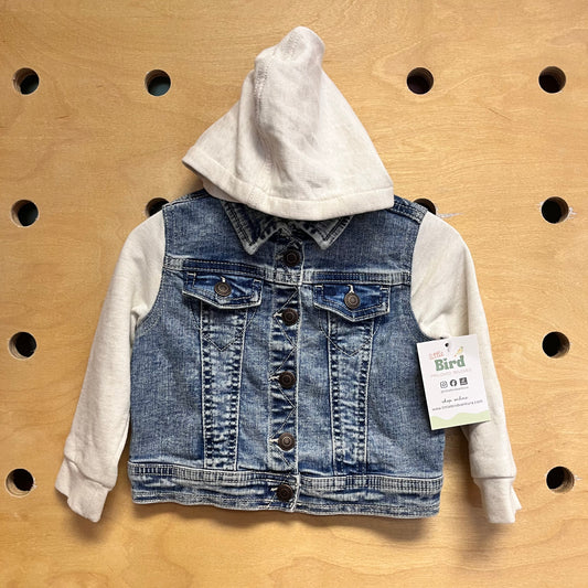 White Hooded Denim Snap Jacket