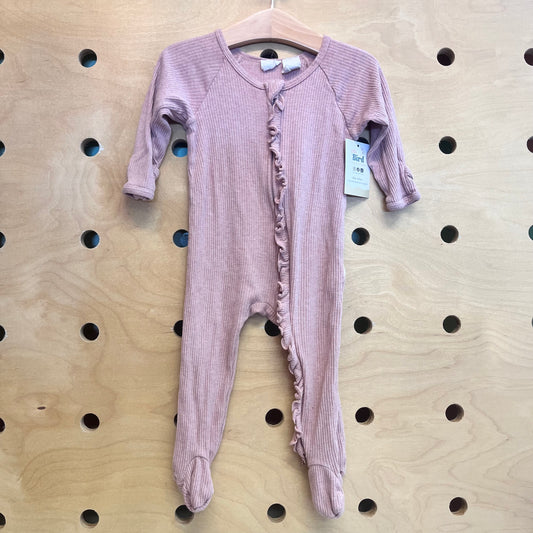 Pink Ribbed Ruffle Footies