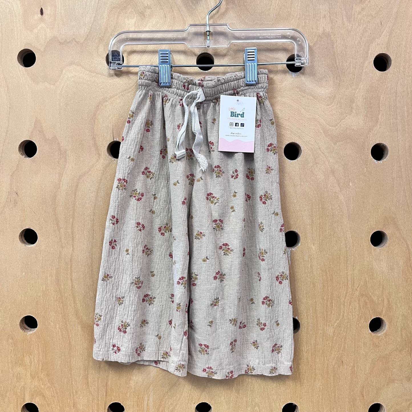 Beige Floral Gauze Pants
