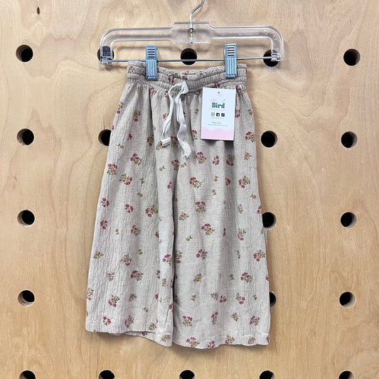Beige Floral Gauze Pants