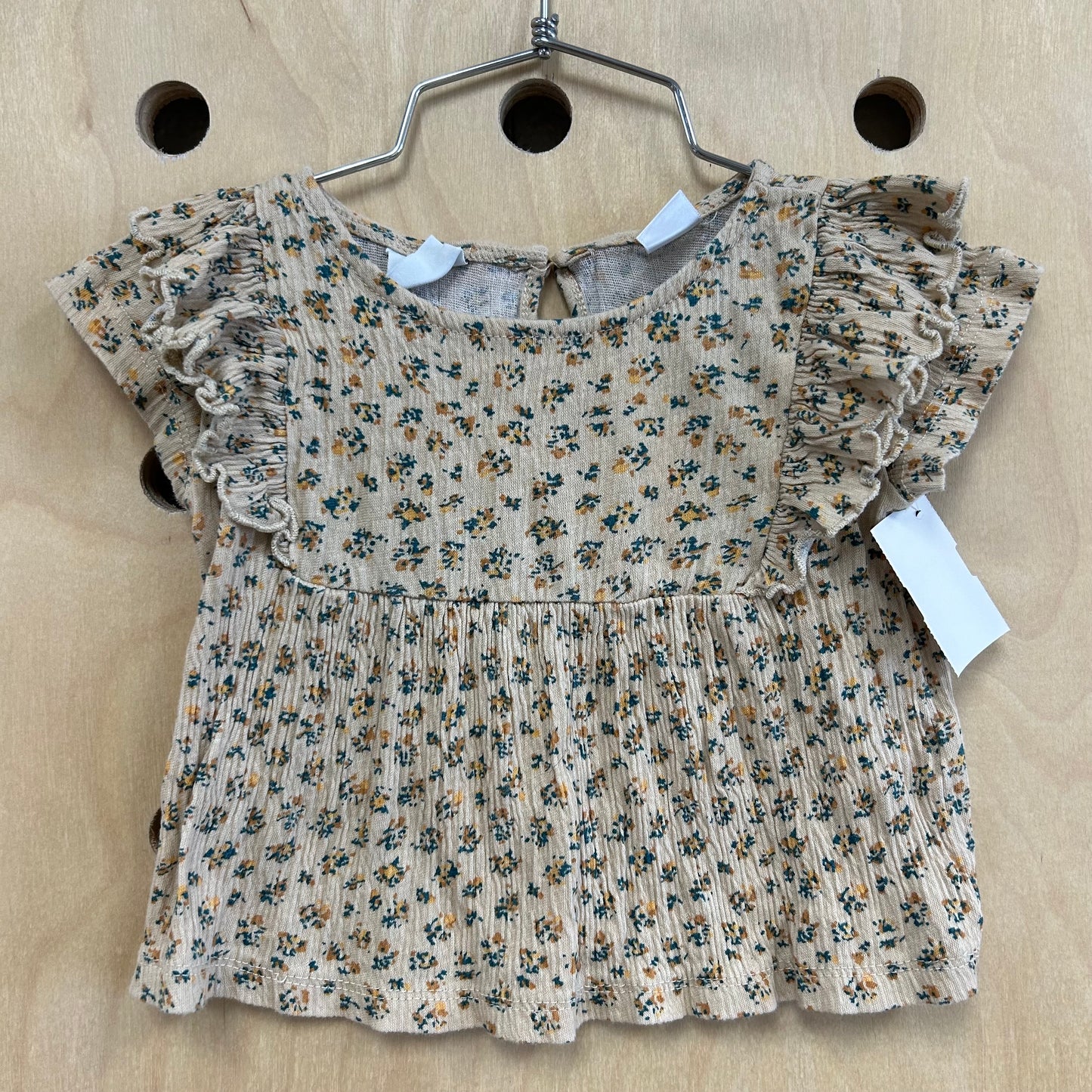 Tan Guaze Floral Top